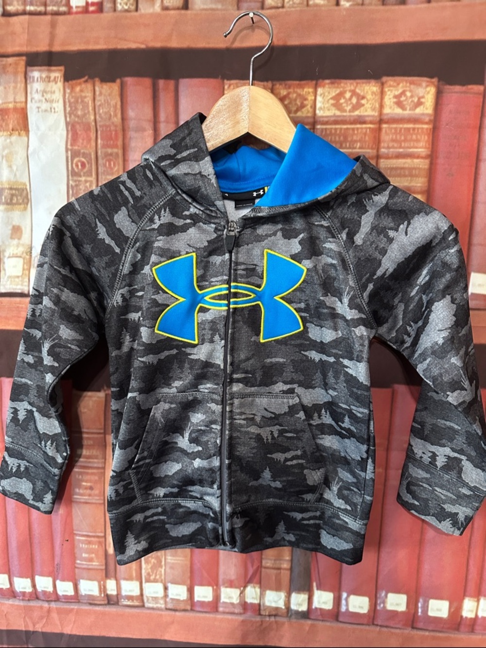 Under Armour Toddler Size 4 Camo Hoodie Blue Logo Full Zip Sweatshirt UA